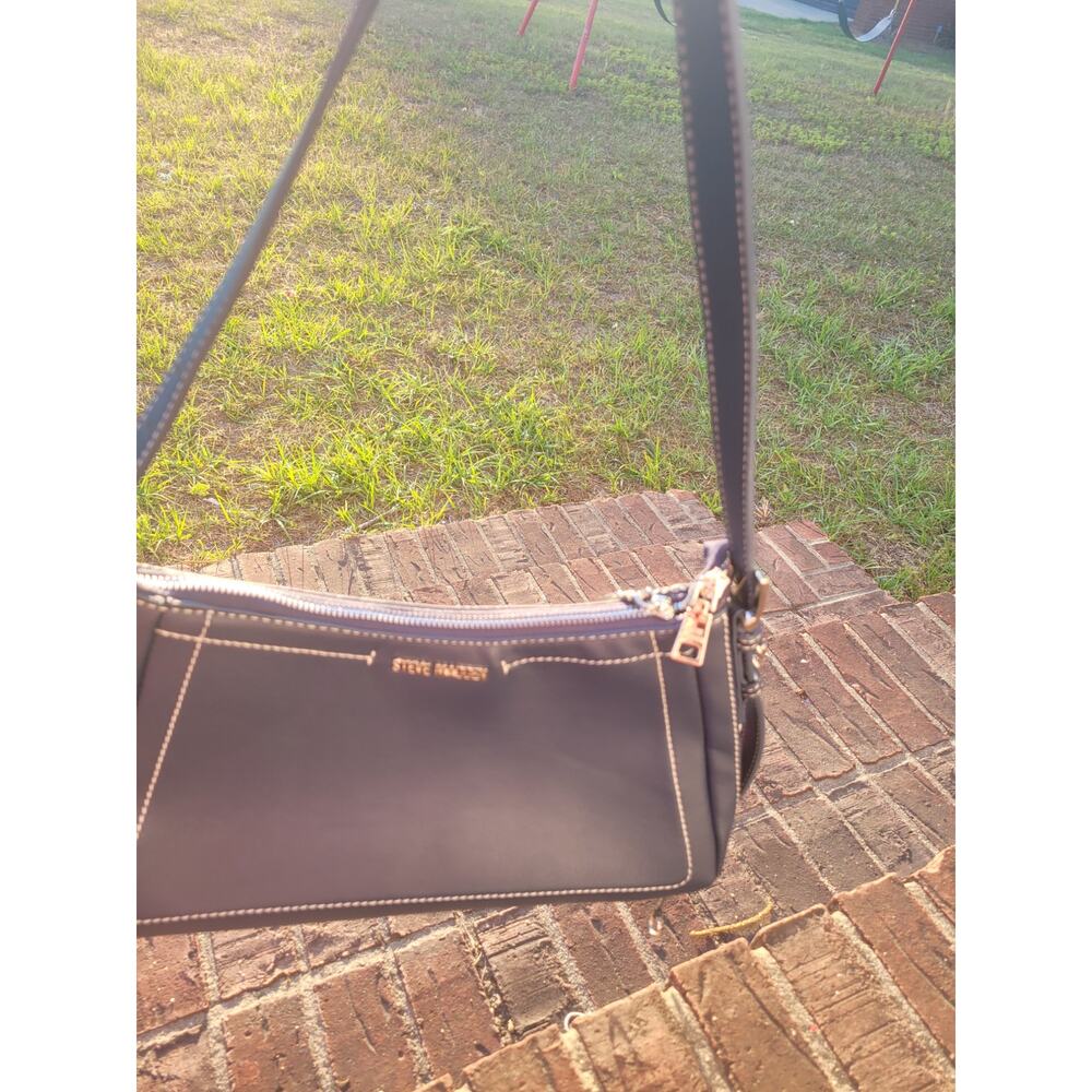 Steve Madden Navy Blue Shoulder Bag Contrast Stitch Faux Leather Minimalist Chic